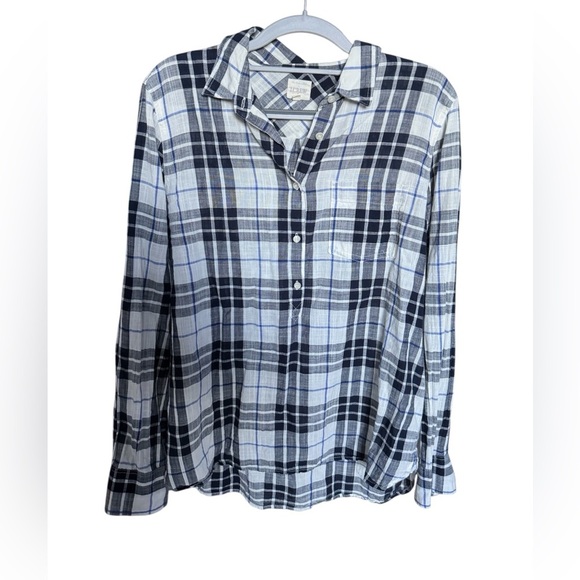 J. Crew Black/dark Navy and White plaid Shirt - Picture 1 of 3
